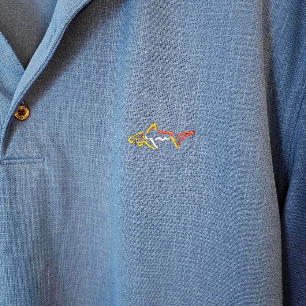 Greg Norman XXL Blue Polo Shirt Play Dry Golf Colorful Shark Logo Menswear - Picture 2 of 6